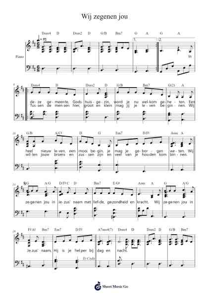 Wij zegenen jou Sheet Music by -Arr.Priestvy