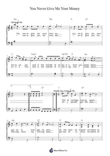 You Never Give Me Your Money Sheet Music by The Beatles-Arr.Sibylmos Fordridge