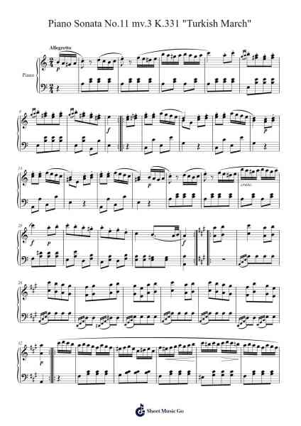 Piano Sonata No. 11 in A Major, K. 331: III. Rondo Alla Turca - Allegretto "Turkish March" Sheet Music by Wolfgang Amadeus Mozart-Arr.Attcolm