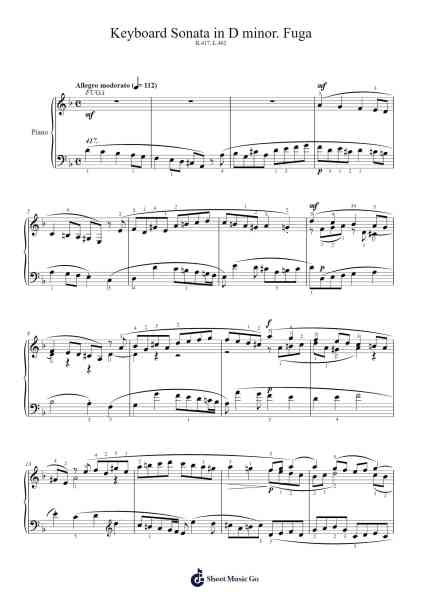 Keyboard Sonata in D Minor, K.417, L.462 "Fuga" Sheet Music by Domenico Scarlatti-Arr.Uppold Bruckey