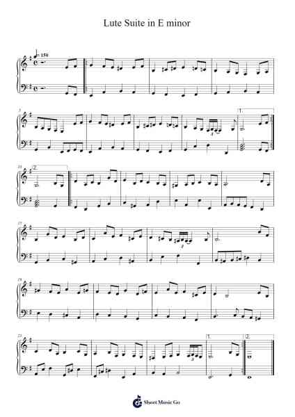 Lute Suite in E Minor, BWV 996 Sheet Music by Johann Sebastian Bach-Arr.Jersoon
