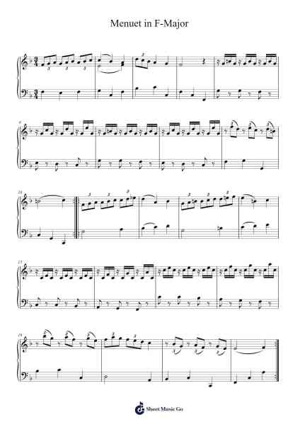 Menuet in F-Major Sheet Music by Wolfgang Amadeus Mozart-Arr.Woolfwoolf Hartesopp