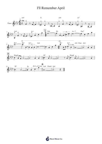 I'll Remember April Sheet Music by Gene De Paul-Arr.Seac