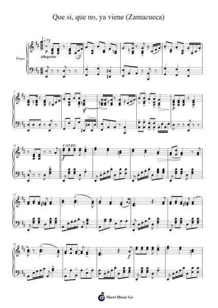 Que si, que no, ya viene (Zamacueca) Sheet Music by Claudio Rebagliati-Arr.Bautab