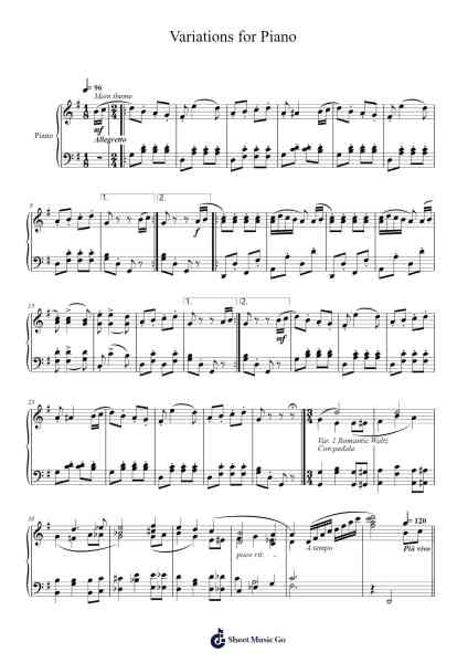 Variations for Piano Sheet Music by Fanfoe-Arr.Yersing