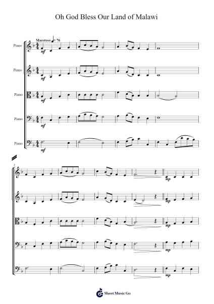 Oh God Bless Our Land of Malawi Sheet Music by National Anthems-Arr.Nelljean Jorking