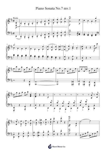 Piano Sonata No. 7 in D Major, Op. 10 No. 3: I. Presto Sheet Music by Ludwig van Beethoven-Arr.Virmoll