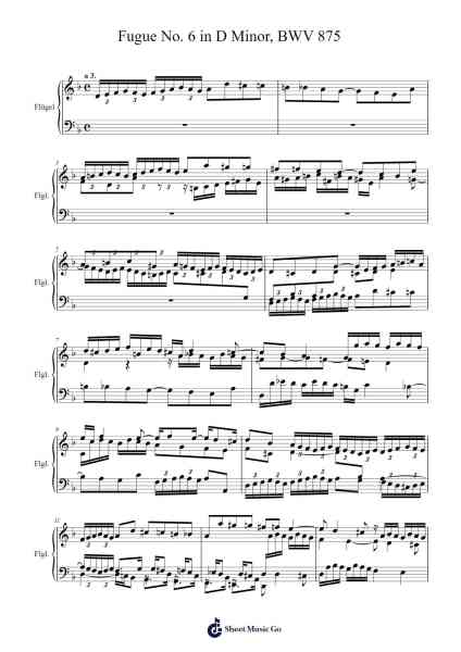 Fugue No. 6 in D Minor, BWV 875 Sheet Music by Johann Sebastian Bach-Arr.Bardries Popelroy