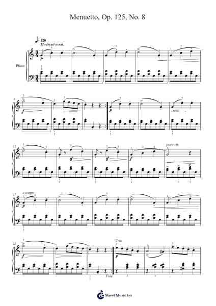 Menuetto, Op. 125, No. 8 Sheet Music by Anton Diabelli-Arr.Rooryl Petnoel