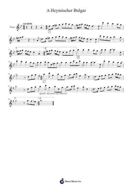 A Heymischer Bulgar Sheet Music by J. Jacobs/A. Ellstein-Arr.Duntrick