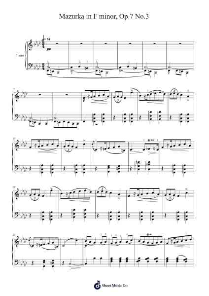 Mazurka in F Minor, Op. 7, No. 3 Sheet Music by Frédéric Chopin-Arr.Egcon Maxlie