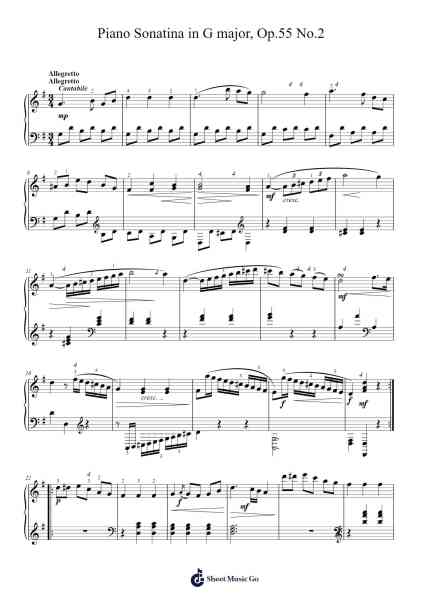 Piano Sonatina in G Major, Op. 55 No. 2 Sheet Music by Friedrich Kuhlau-Arr.Gusstuart Lethea