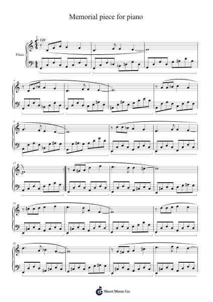 Memorial piece for piano Sheet Music by Masao Aichi-Arr.Whitether