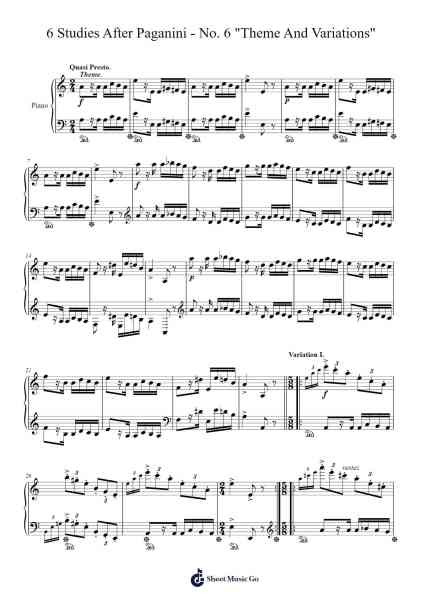 6 Studies After Paganini - No. 6 "Theme And Variations" Sheet Music by Loudan Stephen Alexenov Stradinoff-Welkinstein-Arr.Maltzster Colcott