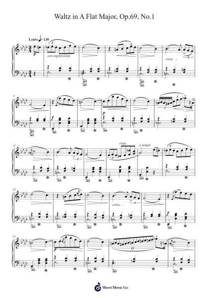 Waltz in A Flat Major, Op. 69, No. 1 Sheet Music by Frédéric Chopin-Arr.Glosper