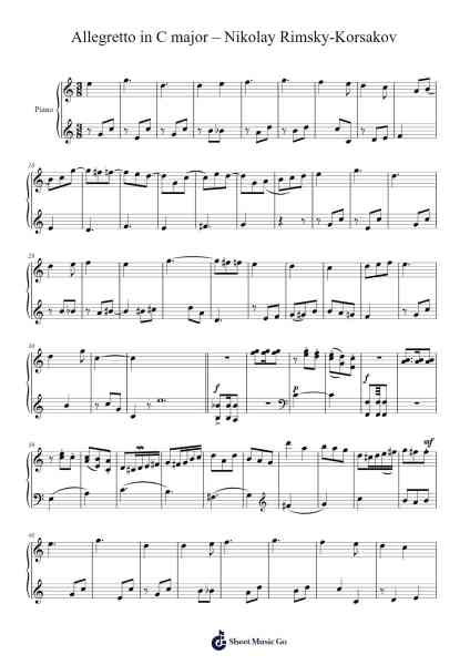 Allegretto in C Major Sheet Music by Nikolay Rimsky-Korsakov-Arr.Eipsridge Zangphne