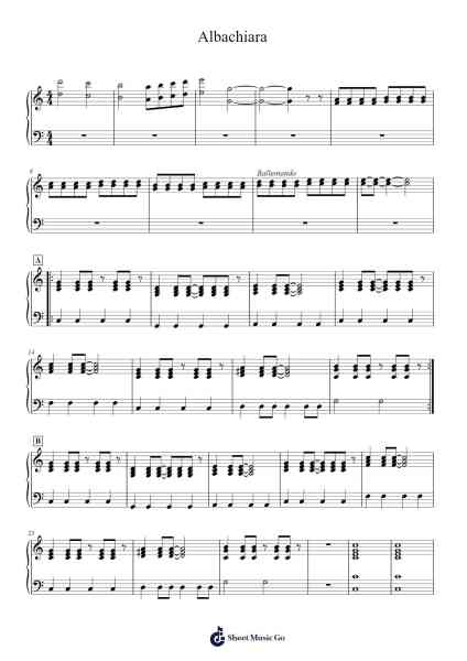 Albachiara Sheet Music by Vasco Rossi-Arr.Stanthy
