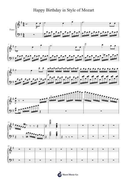 Happy Birthday in Style of Mozart Sheet Music by -Arr.Daitrid Piersliam