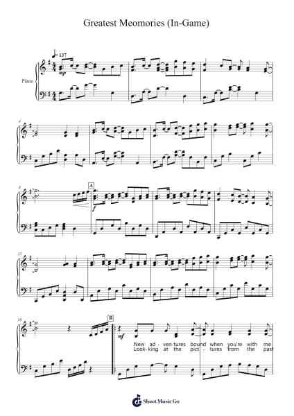 Greatest Meomories (In-Game) Sheet Music by HMNK-Arr.Humera