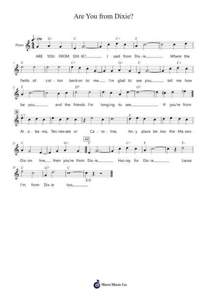 Are You from Dixie? Sheet Music by George L. Cobb/Jack Yellen-Arr.Manlass