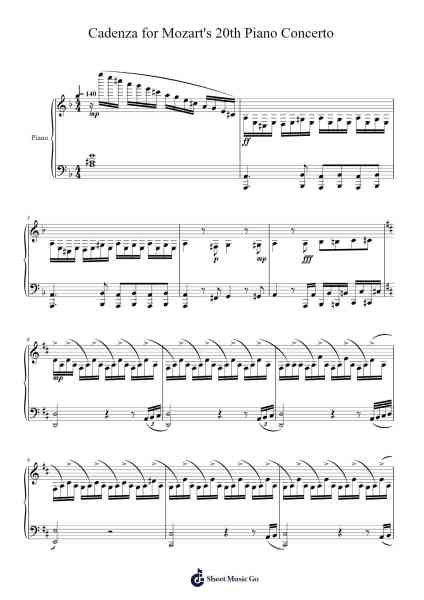 Cadenza for Mozart's 20th Piano Concerto Sheet Music by Adepeg Jacknore-Arr.Juddton Mucott