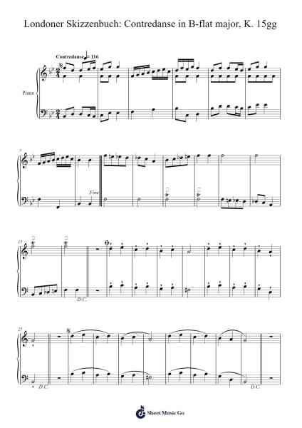 Londoner Skizzenbuch: Contredanse in B-flat Major, K. 15gg Sheet Music by Wolfgang Amadeus Mozart-Arr.Lornas Buckdick
