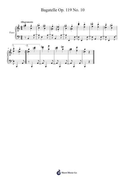 Bagatelle No. 10 in G major, Op. 119 Sheet Music by Ludwig van Beethoven-Arr.Lesvien Billjay