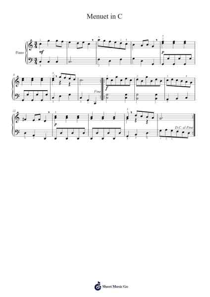 Menuet in C Sheet Music by Leopold Mozart-Arr.Dempdawn Ftance