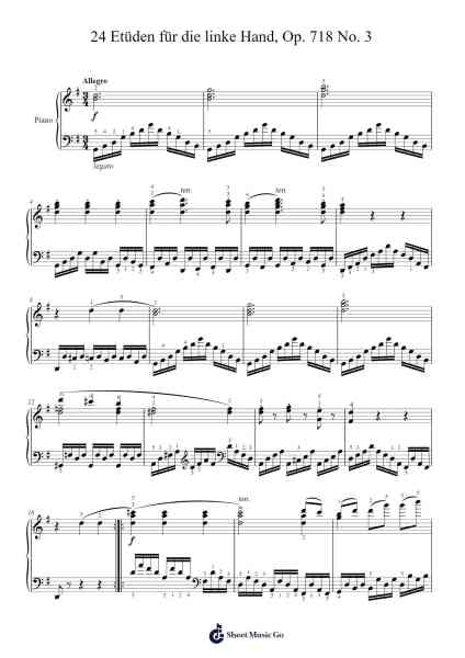 24 Etüden für die linke Hand, Op. 718: No. 3 Sheet Music by Carl Czerny-Arr.Greydre Keithburne
