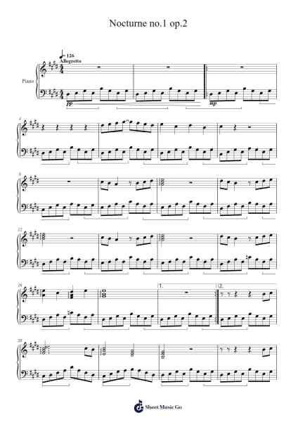 Nocturne no.1 op.2 Sheet Music by Jefcam Yerfaithe-Arr.Leifclaire Frankbrooke