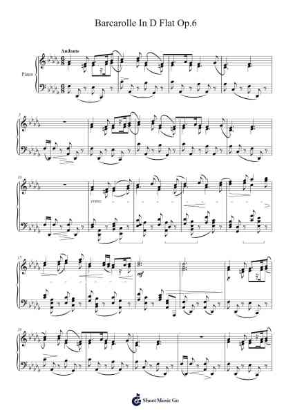 Barcarolle in D-flat Major, Op. 6 Sheet Music by Leithey Virene-Arr.Georfoe