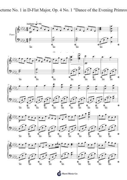 Nocturne No. 1 in D-Flat Major, Op. 4 No. 1 "Dance of the Evening Primrose" Sheet Music by Nathan Lau-Arr.Malke Wordby