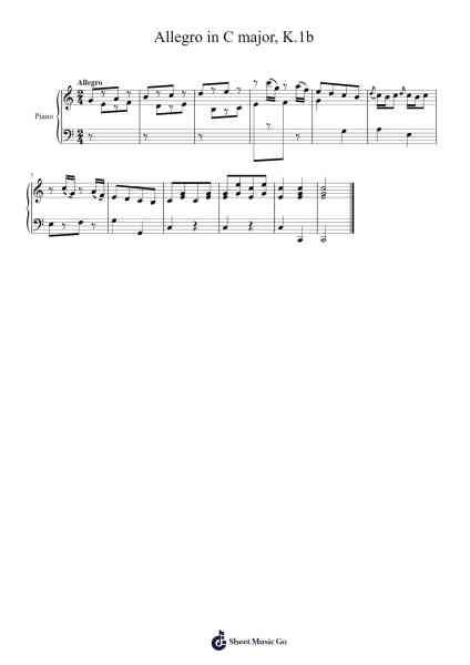 Allegro in C Major, K. 1b Sheet Music by Wolfgang Amadeus Mozart-Arr.Hoybooth Saulives