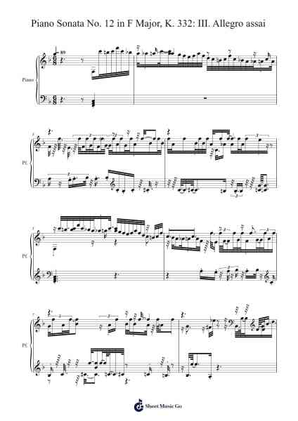 Piano Sonata No. 12 in F Major, K. 332: III. Allegro Assai Sheet Music by -Arr.Yetbur Jacmill