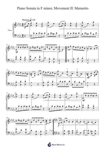 Piano Sonata in F Minor, Movement II: Menuetto Sheet Music by Sunwoo Lim-Arr.Funkdrich Mansbing