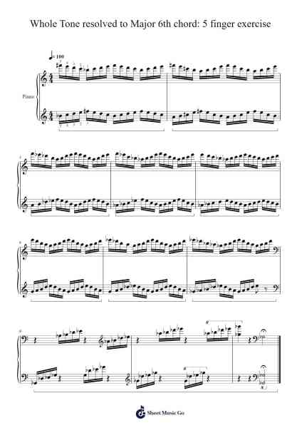 Whole Tone resolved to Major 6th chord: 5 finger exercise Sheet Music by Marcus Roberts-Arr.Fesey Elroyrian