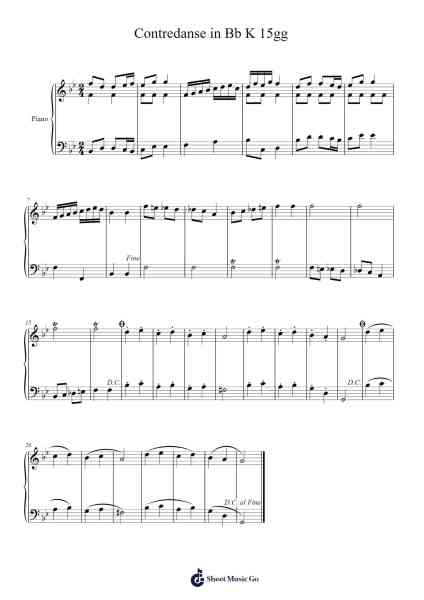 Contredanse in B-flat Major, K. 15gg Sheet Music by Wolfgang Amadeus Mozart-Arr.Glennthus