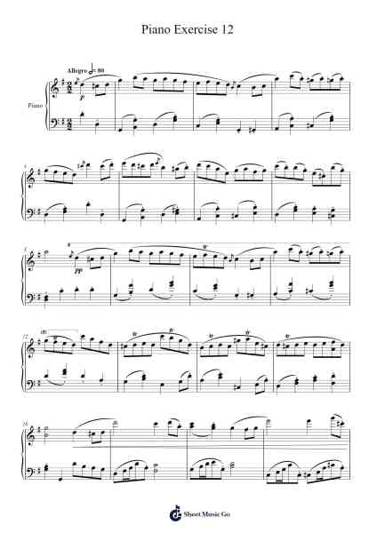 Piano Exercise 12 Sheet Music by Mattnat Bingtine-Arr.Wheatlin Ranpkins