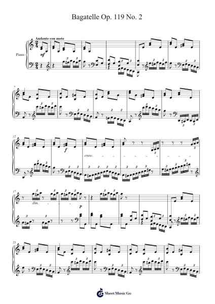 Bagatelle No. 2 in C Major, Op. 119 Sheet Music by Ludwig van Beethoven-Arr.Kitfy