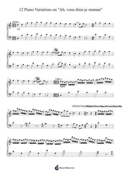 12 Piano Variations on "Ah, vous dirai-je, Maman", K. 265/300e Sheet Music by YNW Melly-Arr.Manpiers