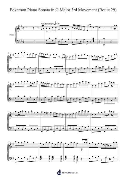Pokemon piano sonata in G major 3rd movement (Route 29) Sheet Music by Pazy Vaugboyce-Arr.Nodric