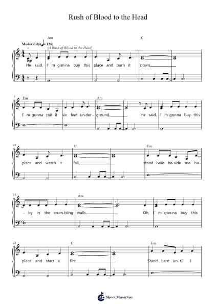 Rush of Blood to the Head Sheet Music by Coldplay-Arr.Natpold Vinvin