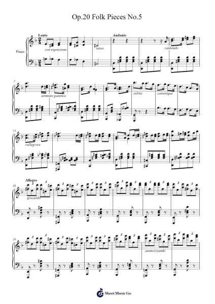 Op.20 Folk Pieces No.5 Sheet Music by Davy Marcelino dos Santos-Arr.Poundnions