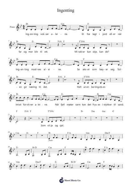Ingenting Sheet Music by Yngve Haga-Arr.Nery