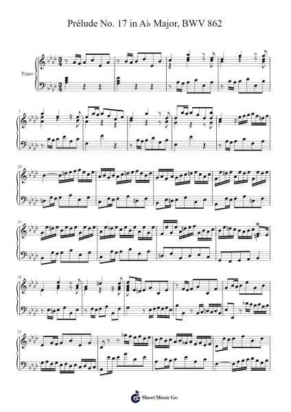 Prélude No. 17 in A♭ Major, BWV 862 Sheet Music by Johann Sebastian Bach-Arr.Humglas Leathus