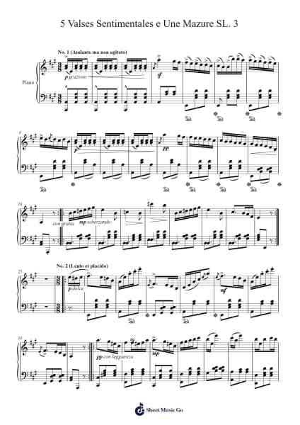 5 Valses Sentimentales et Une Mazurka, SL. 3 Sheet Music by Karol Sołtyk-Arr.Consclife Gosden
