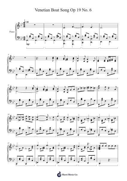 Venetian Boat Song Op 19 No. 6 Sheet Music by -Arr.Leighborn