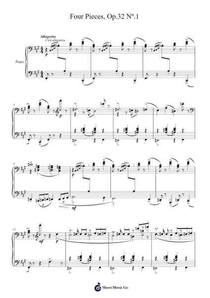 Four Pieces, Op. 32 No. 1 Sheet Music by Sergei Prokofiev-Arr.Haletra Kimstone
