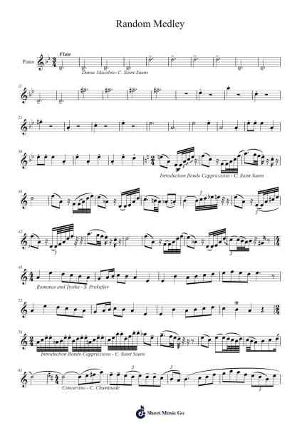 Random Medley Sheet Music by Camille Saint-Saëns/Sergei Prokofiev/Cécile Chaminade/Toshio Masuda/Yasuharu Takanashi-Arr.Woolfleen Juskirk