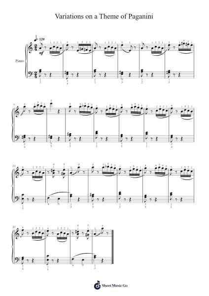 Variations on a Theme of Paganini Sheet Music by Niccoló Paganini-Arr.Bingpiers Georlance